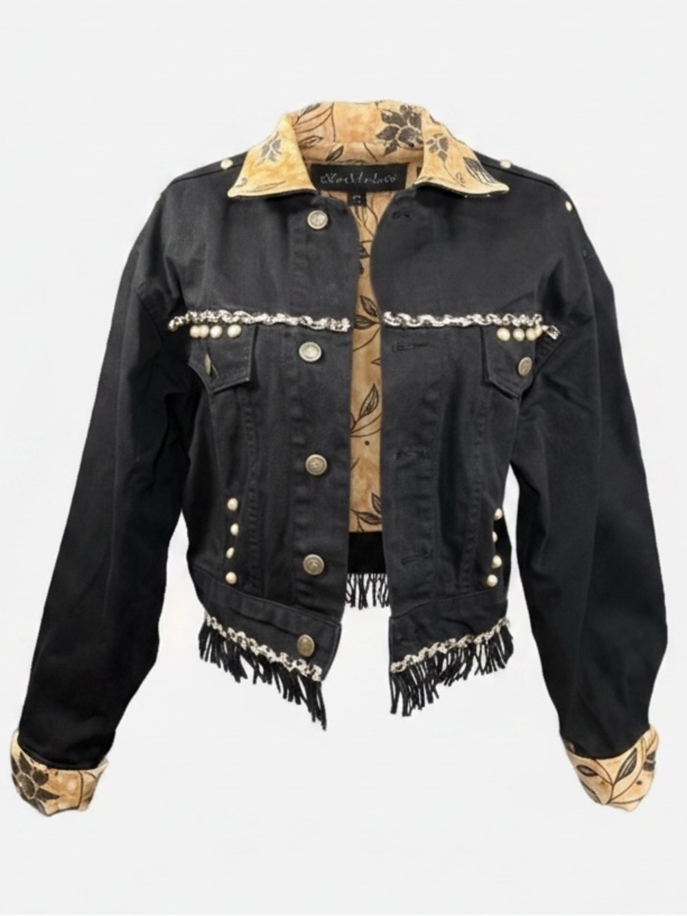 WaHaLa Art to Wear Black and Tan Women's Denim Jacket size Medium